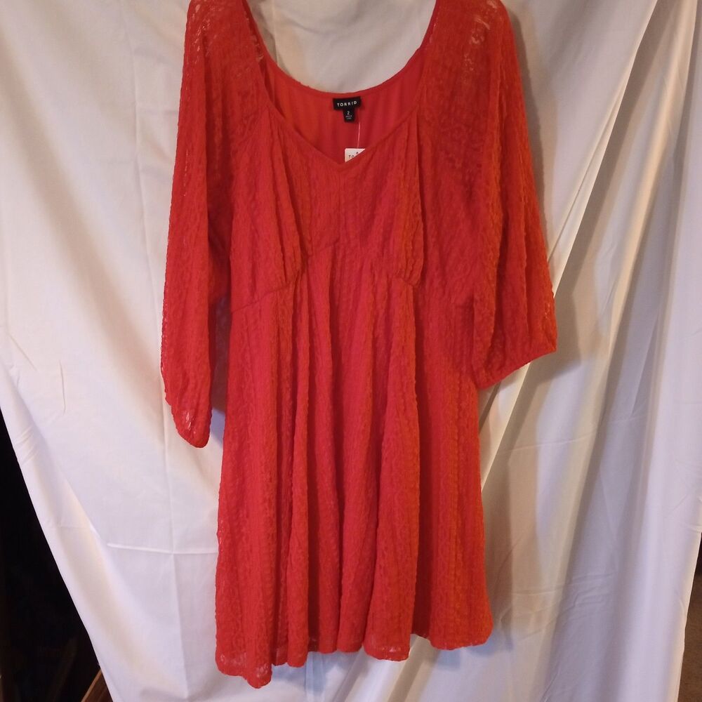 Torrid 3 Red Lace Dress Tulle Lined 3X NWT L/S Romantic Coquette Event Date nite